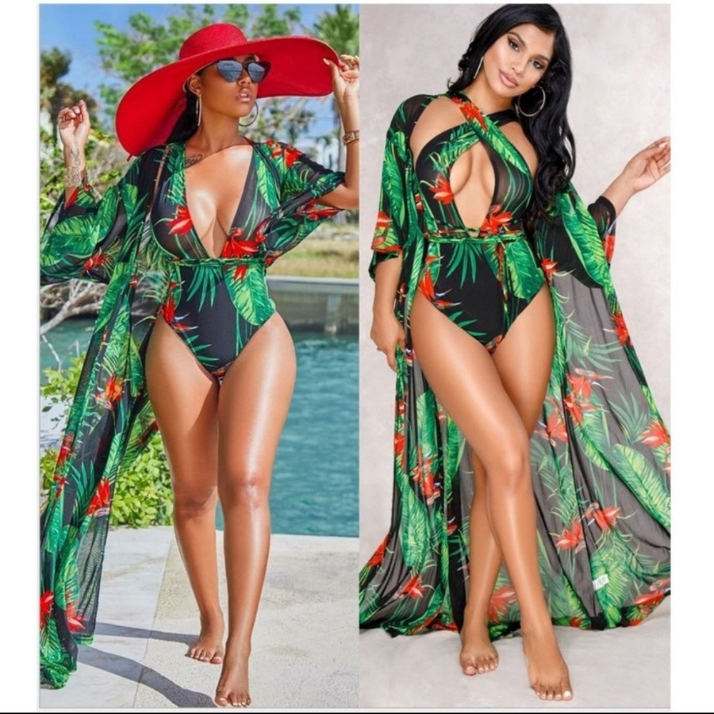 🌴 5-star Tropical Swimsuit w/ Kimono Cover Up